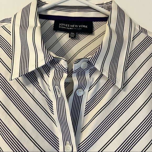 Career Button Shirt Sz PM Long Sleeve Cuffed White Black Purple Striped - Picture 3 of 7